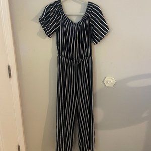 Black & White Striped Short Sleeve Jumpsuit